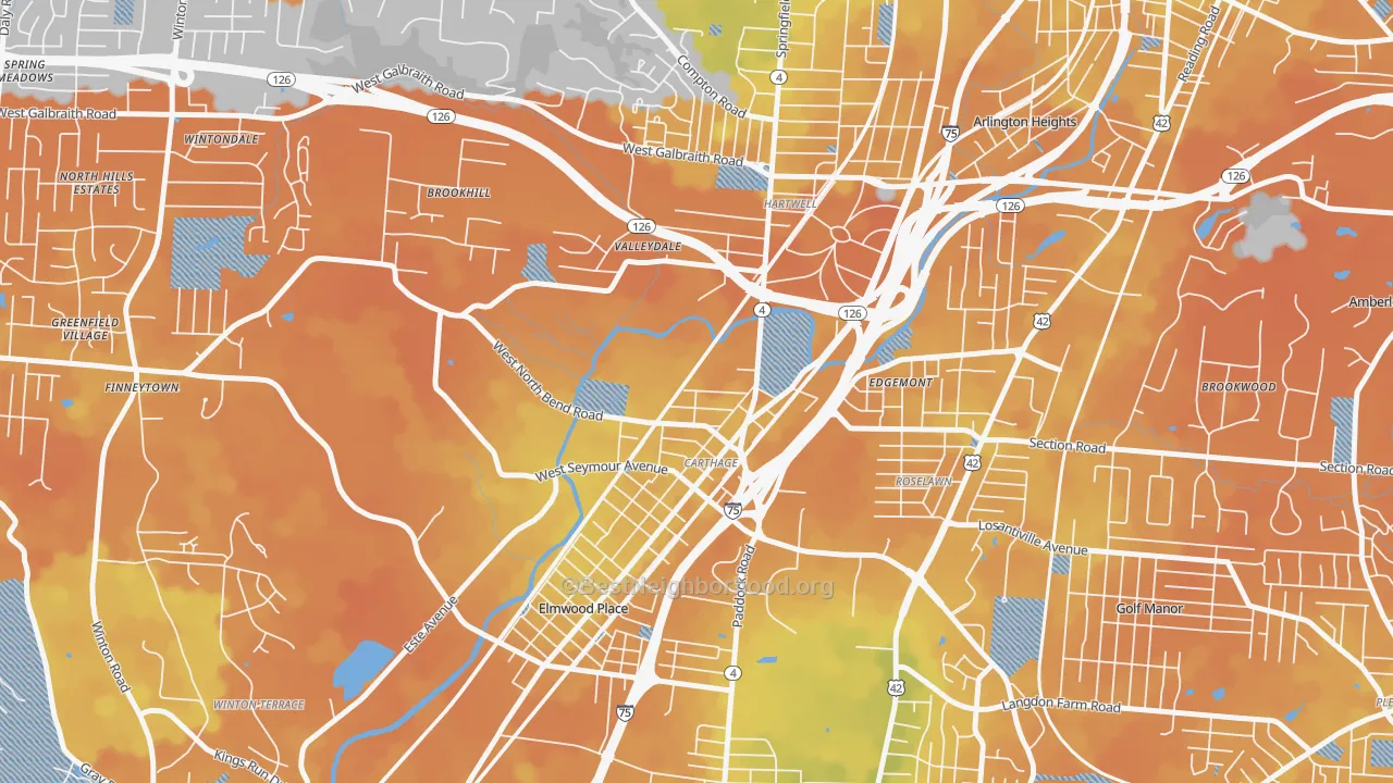 Bike Grade map of 45216, OH