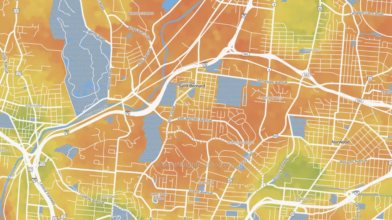 Bike Grade map of 45217, OH
