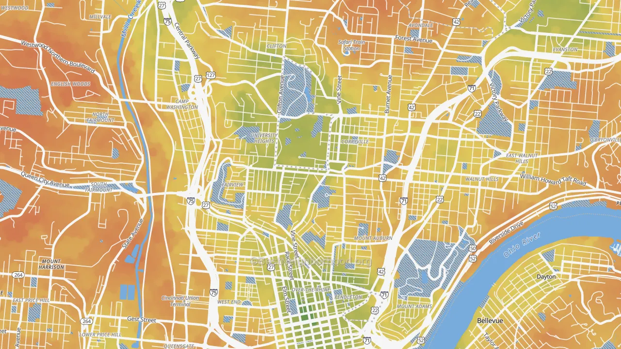 Bike Grade map of 45219, OH