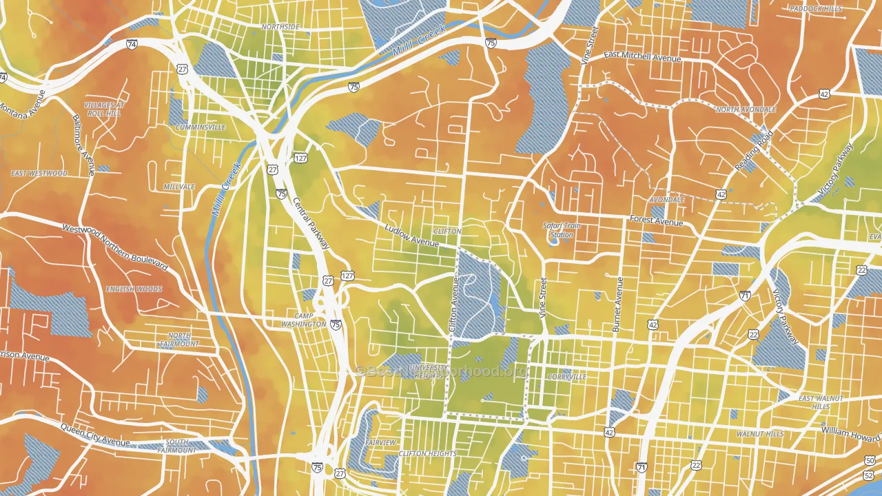 Bike Grade map of 45220, OH