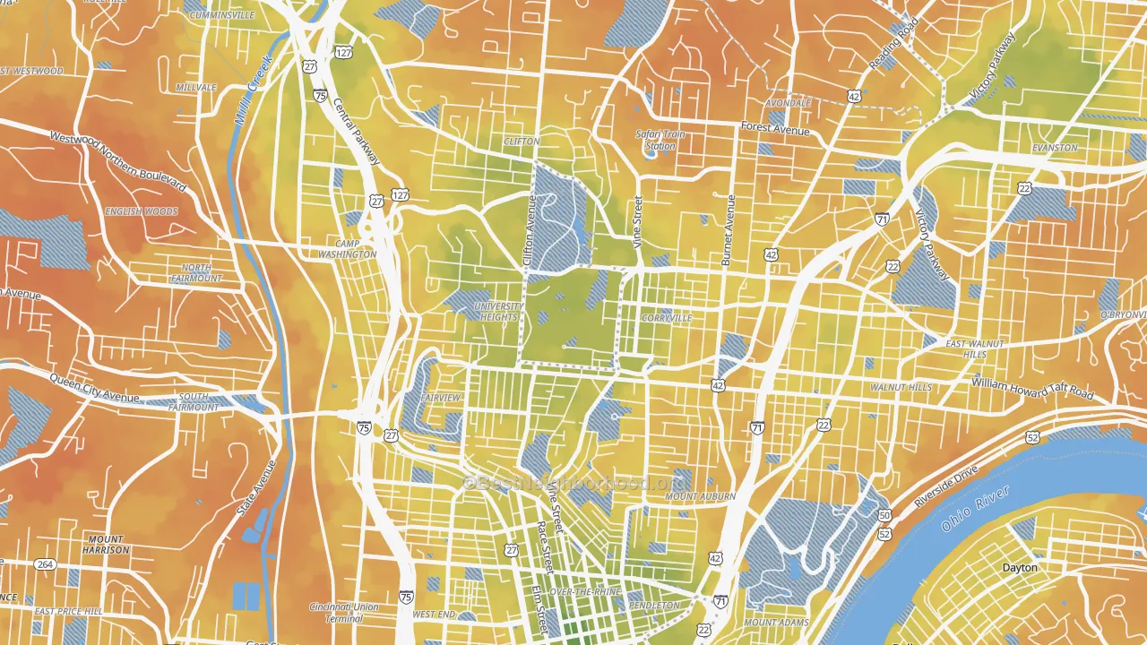 Bike Grade map of 45221, OH
