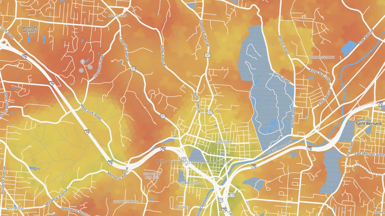 Bike Grade map of 45223, OH