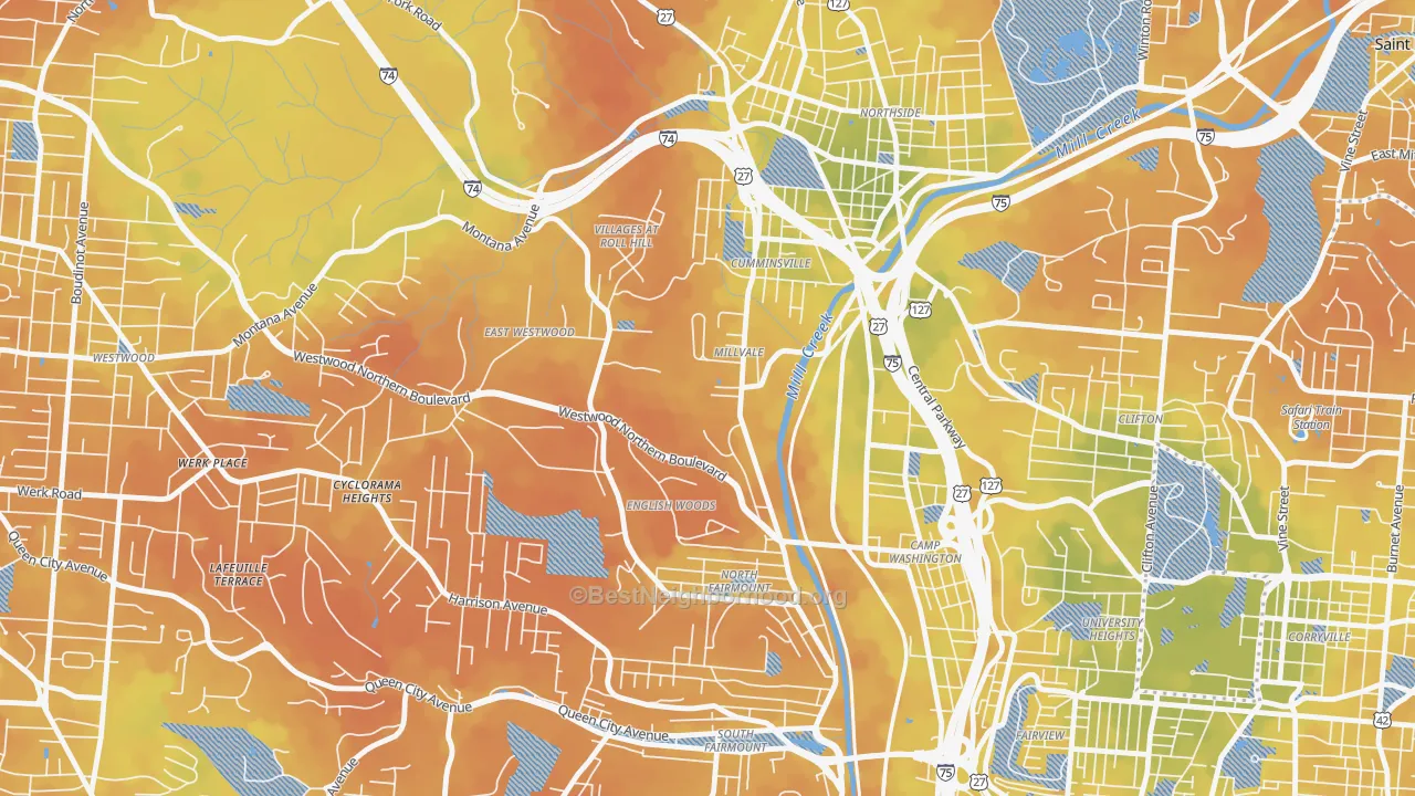 Bike Grade map of 45225, OH