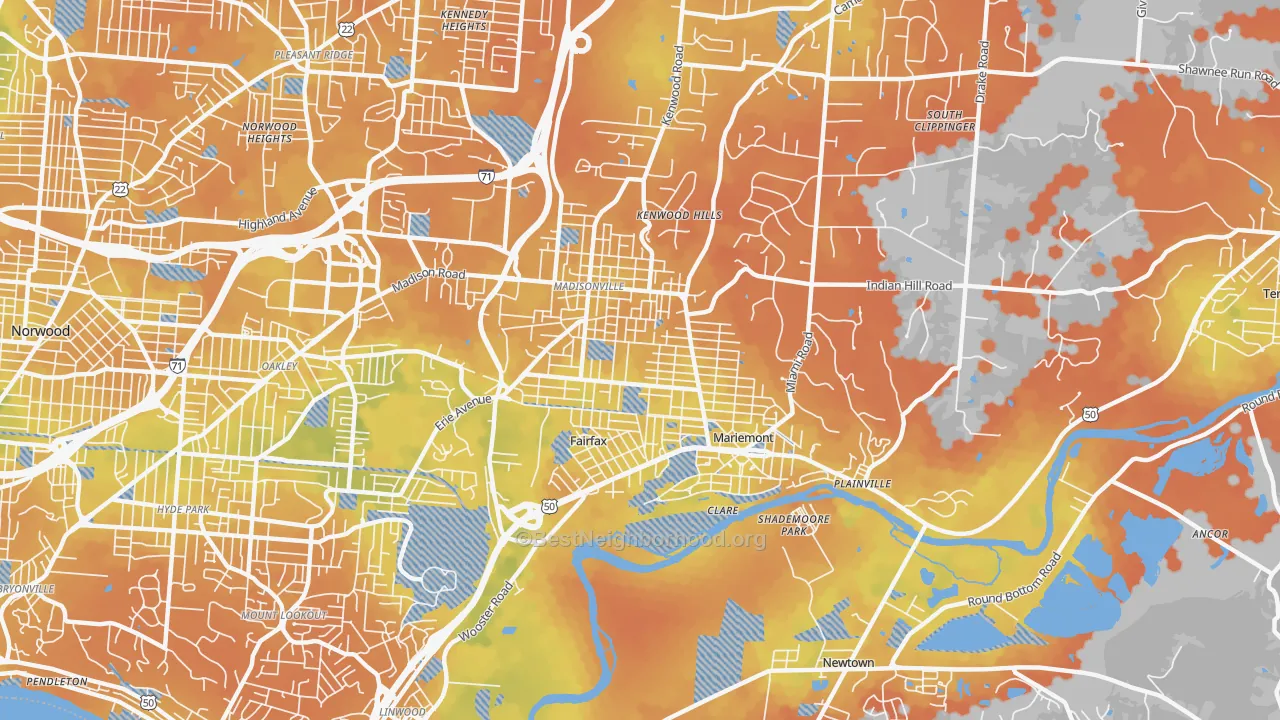Bike Grade map of 45227, OH
