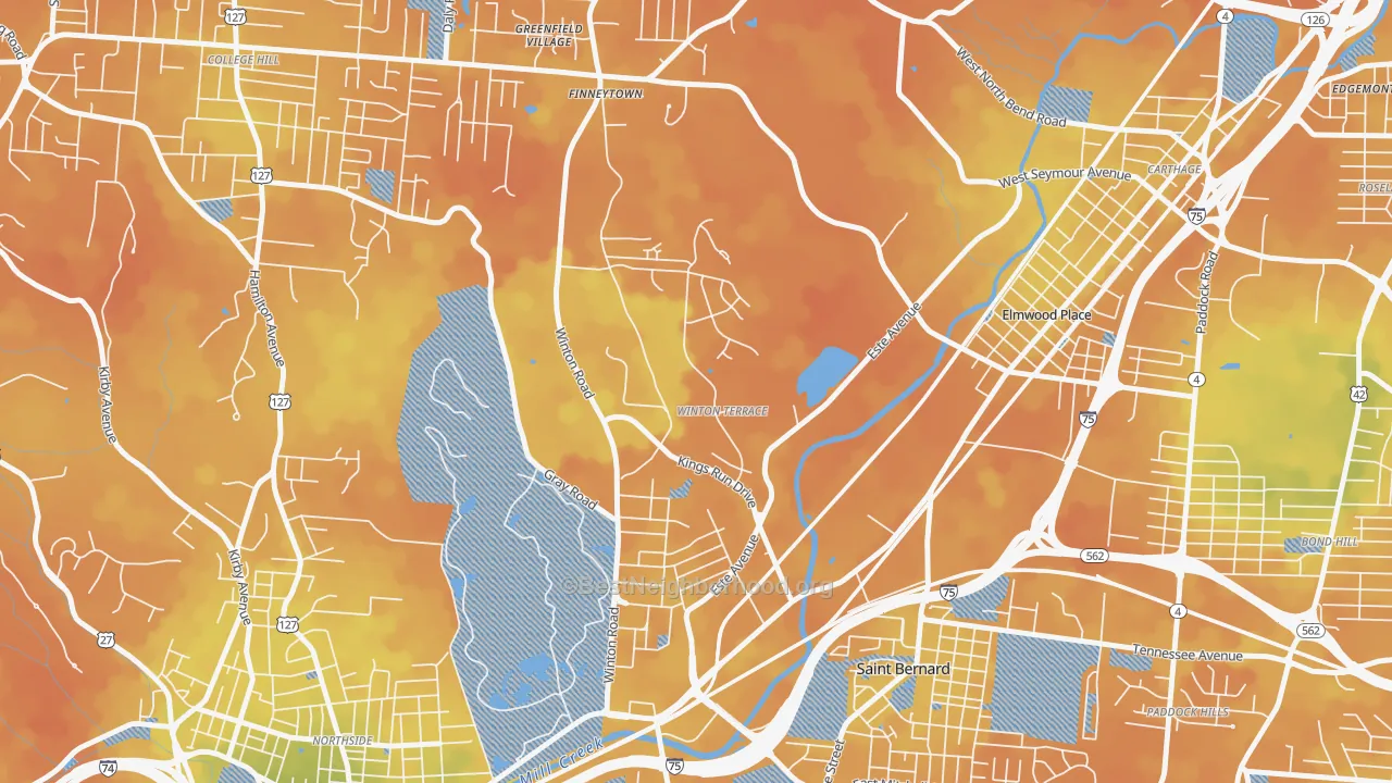 Bike Grade map of 45232, OH