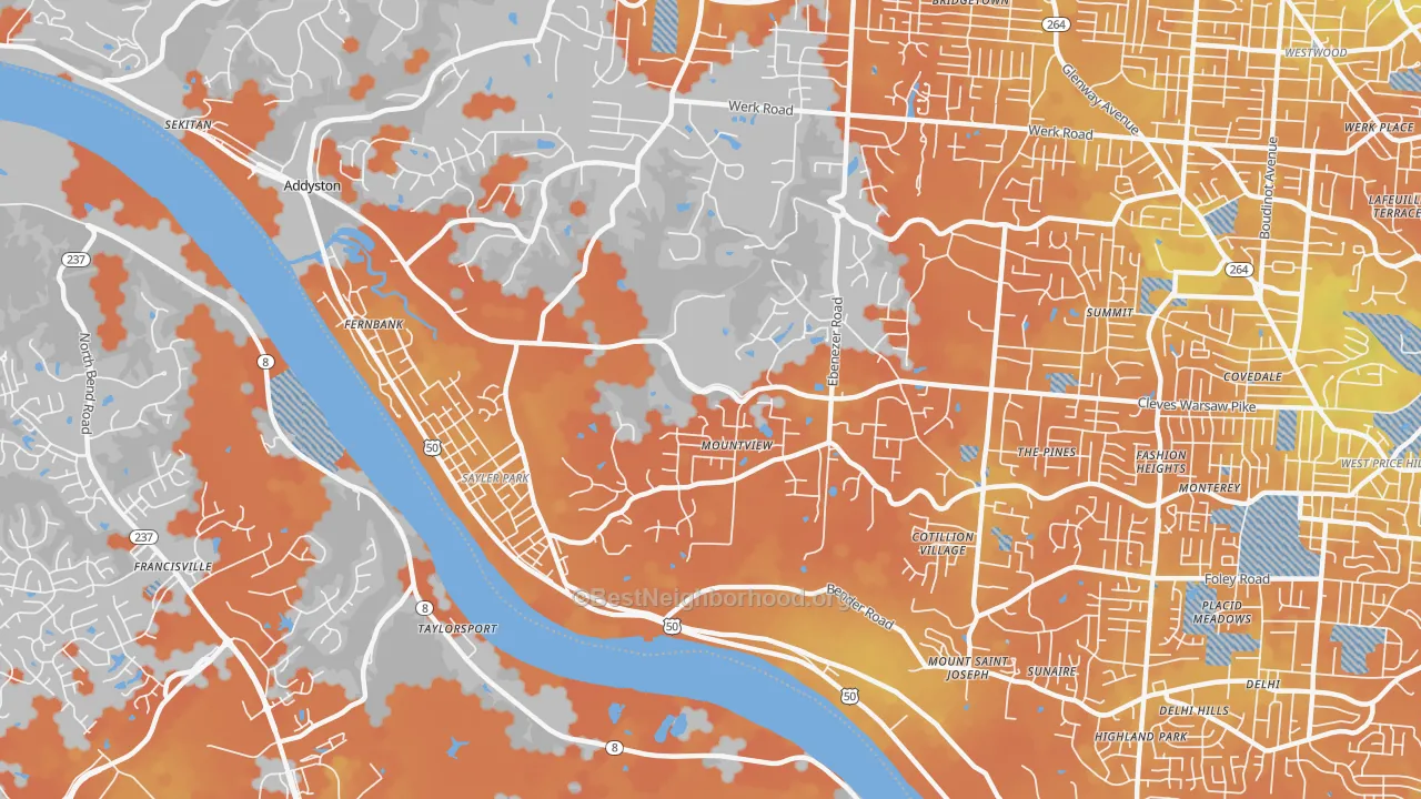 Bike Grade map of 45233, OH