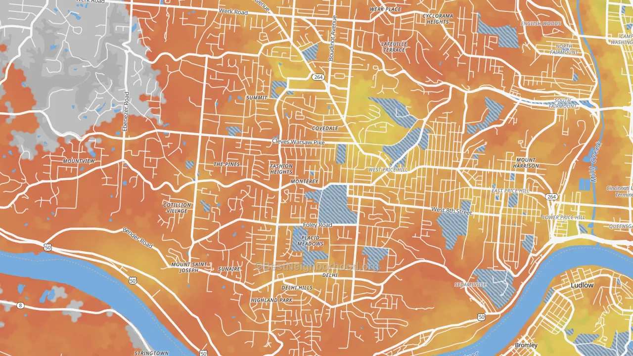 Bike Grade map of 45238, OH