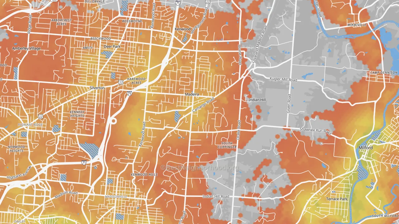 Bike Grade map of 45243, OH
