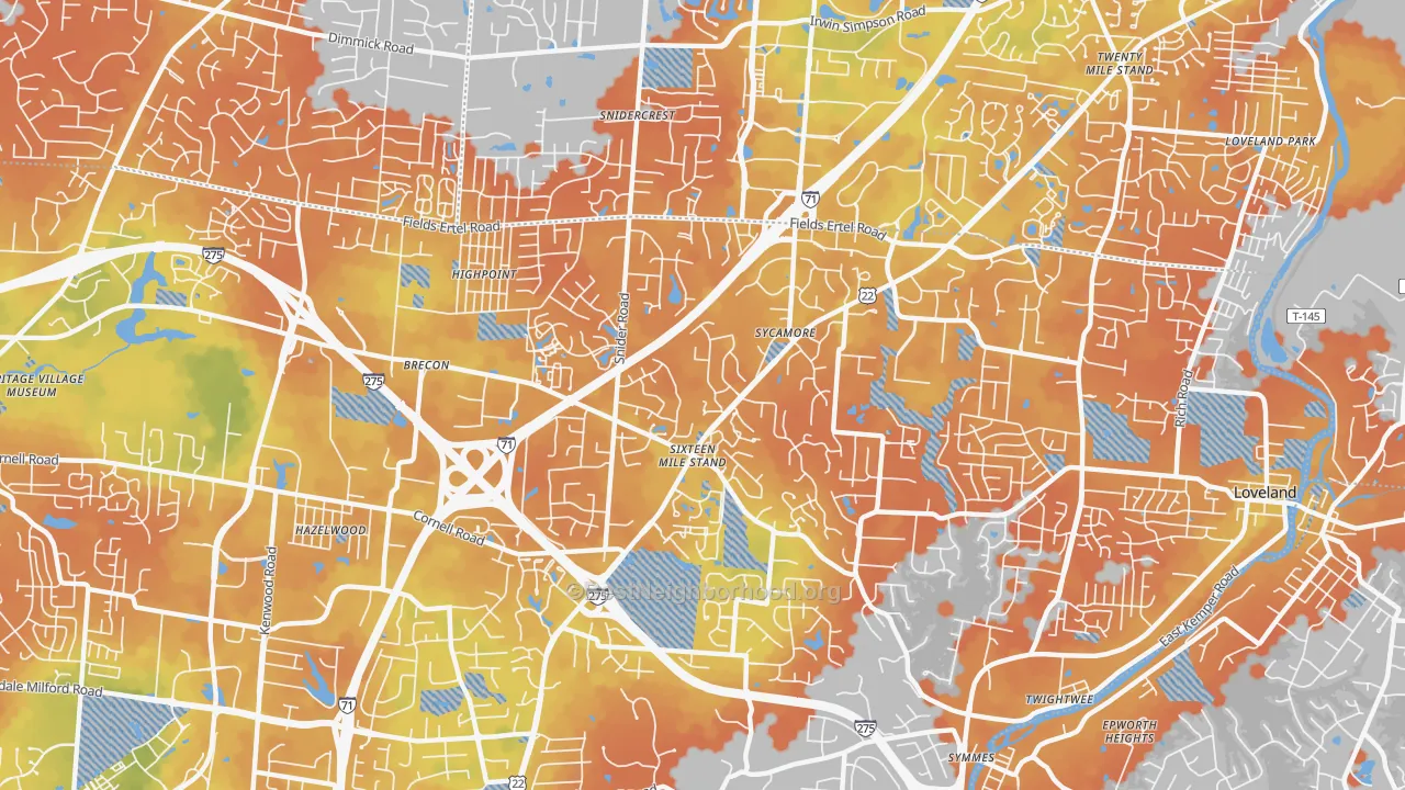 Bike Grade map of 45249, OH