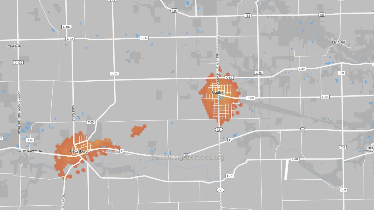 Bike Grade map of 45308, OH