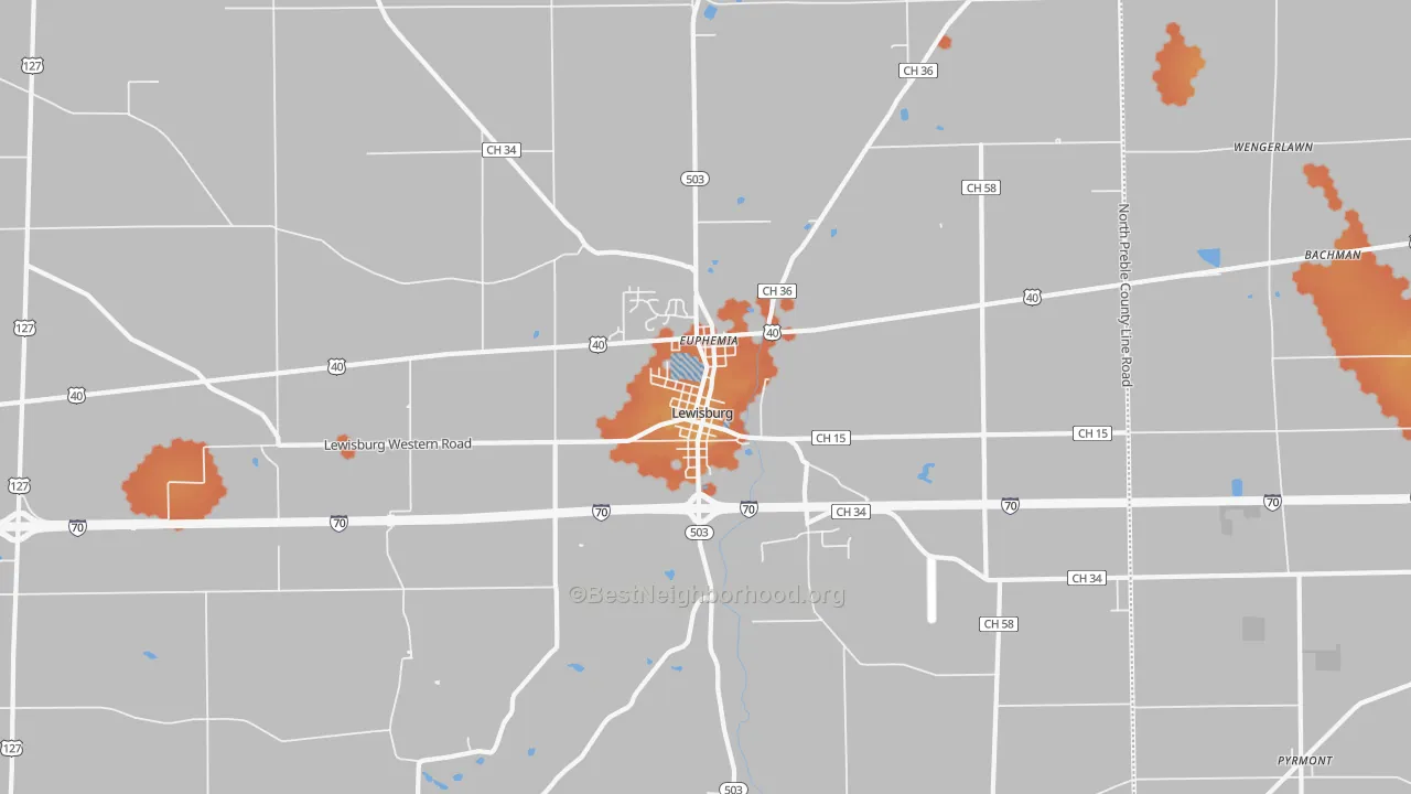 Bike Grade map of 45338, OH