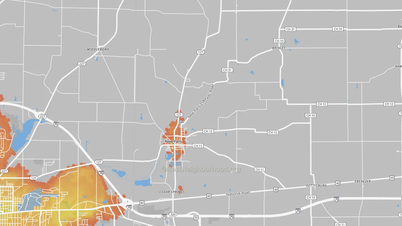 Bike Grade map of 45347, OH