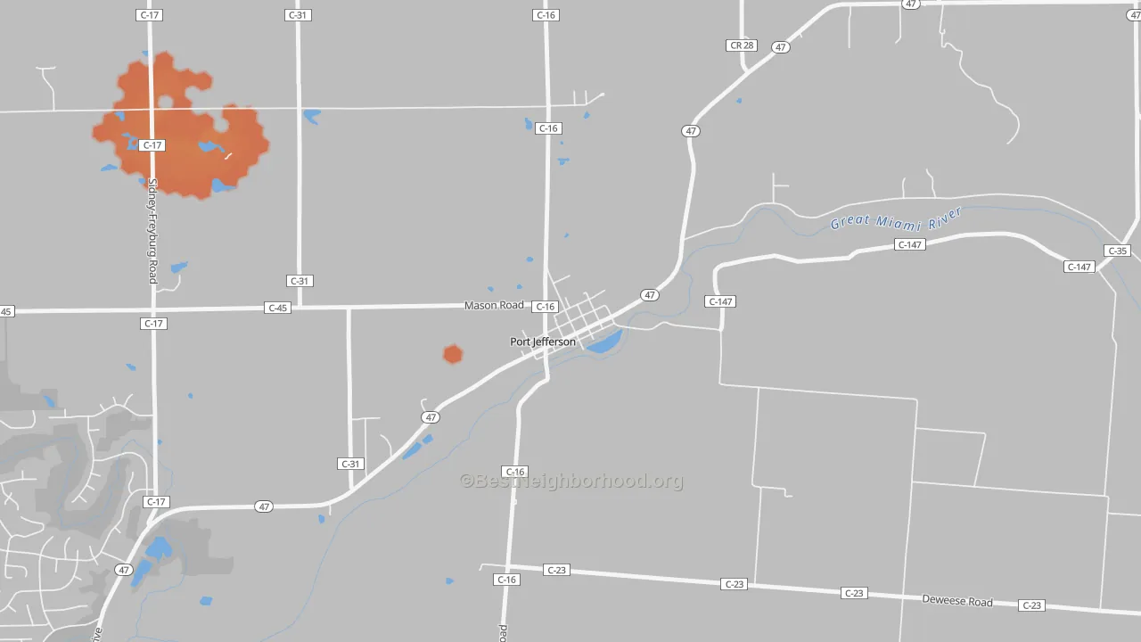 Bike Grade map of 45360, OH