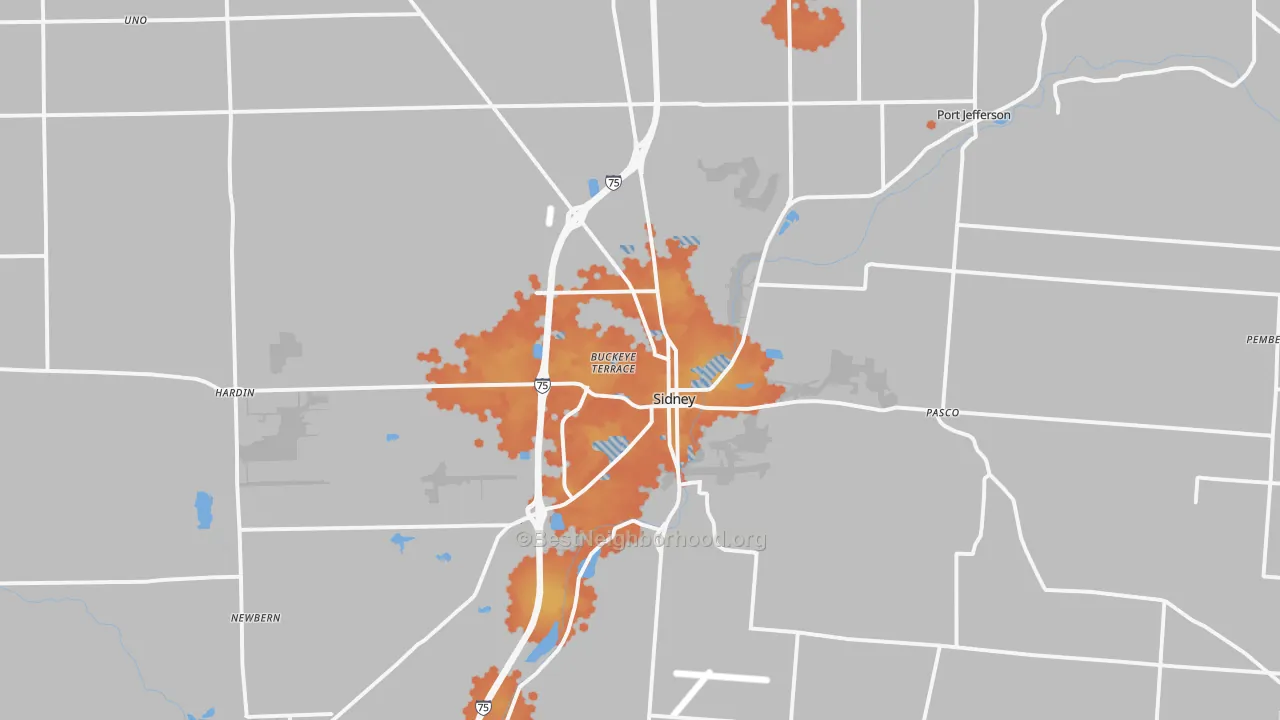 Bike Grade map of 45365, OH