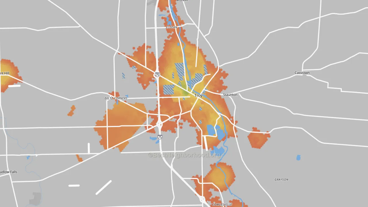 Bike Grade map of 45373, OH