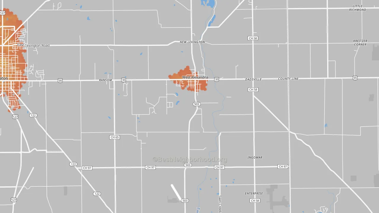 Bike Grade map of 45381, OH