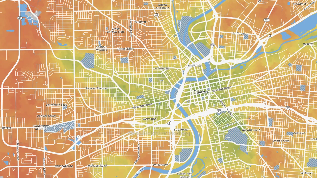 Bike Grade map of 45402, OH