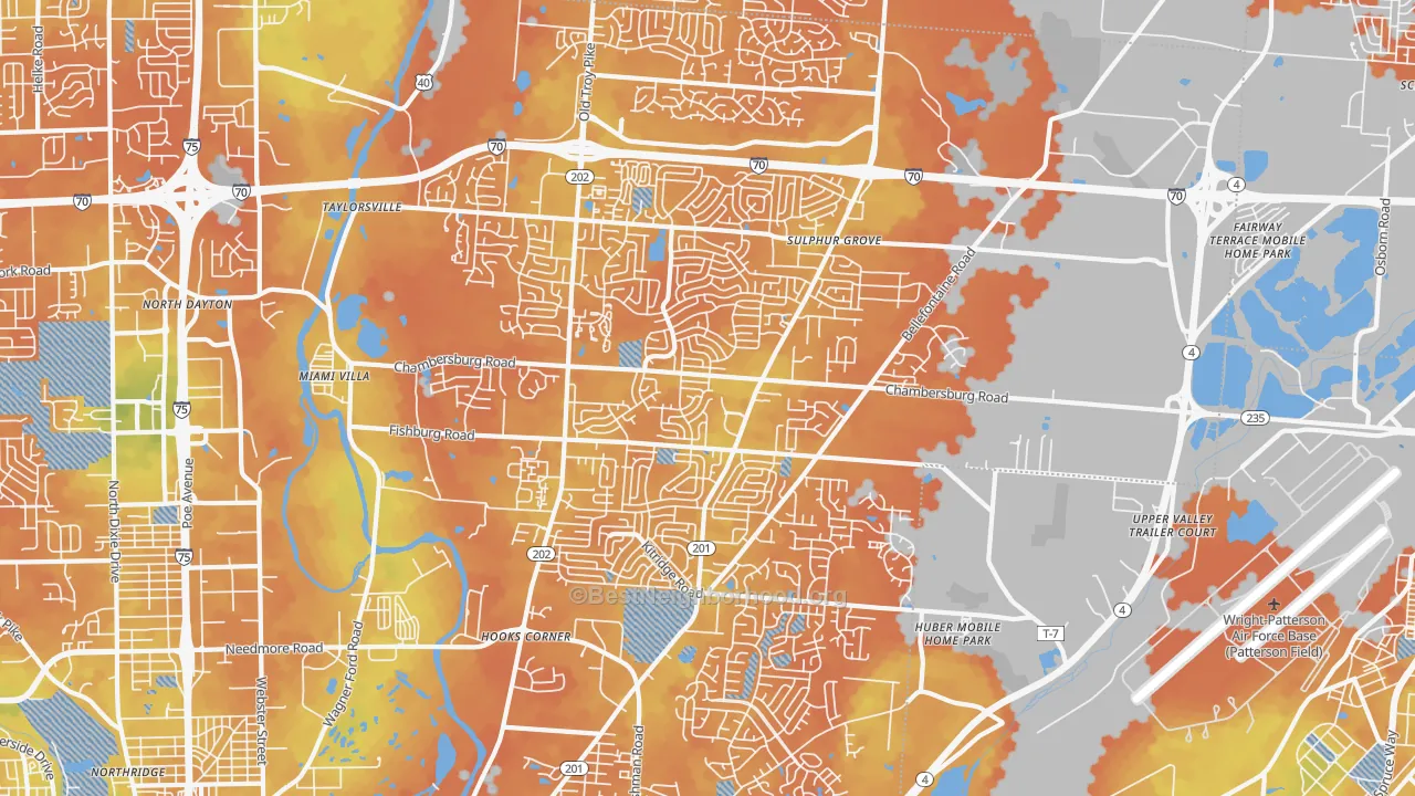 Bike Grade map of 45424, OH
