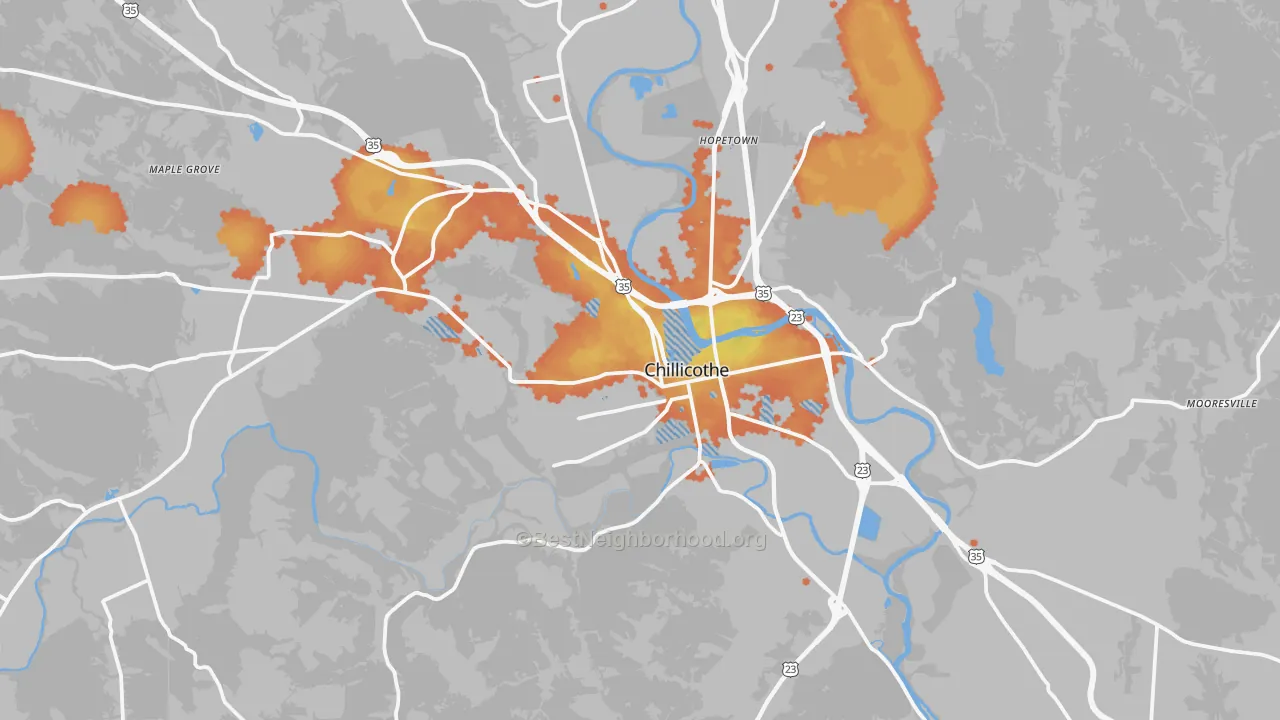 Bike Grade map of 45601, OH