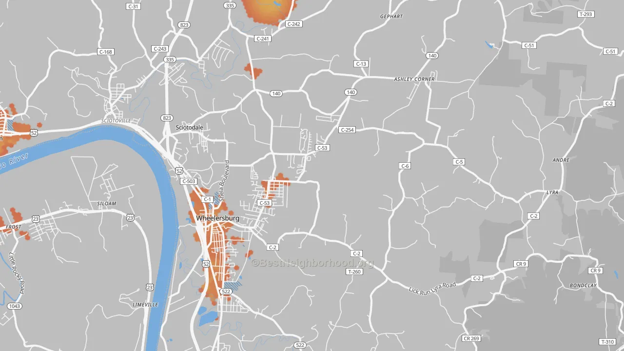 Bike Grade map of 45694, OH