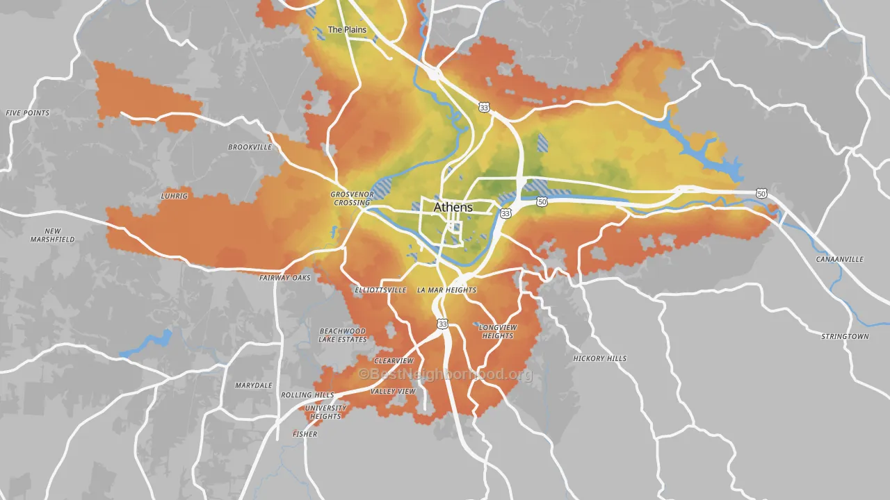 Bike Grade map of 45701, OH