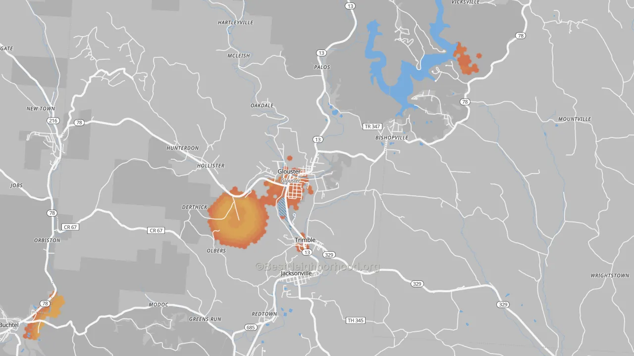 Bike Grade map of 45732, OH