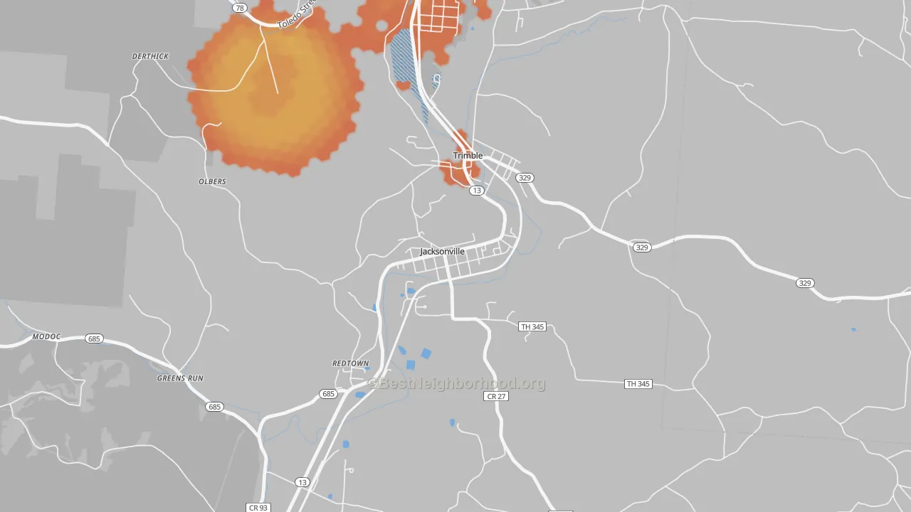 Bike Grade map of 45740, OH