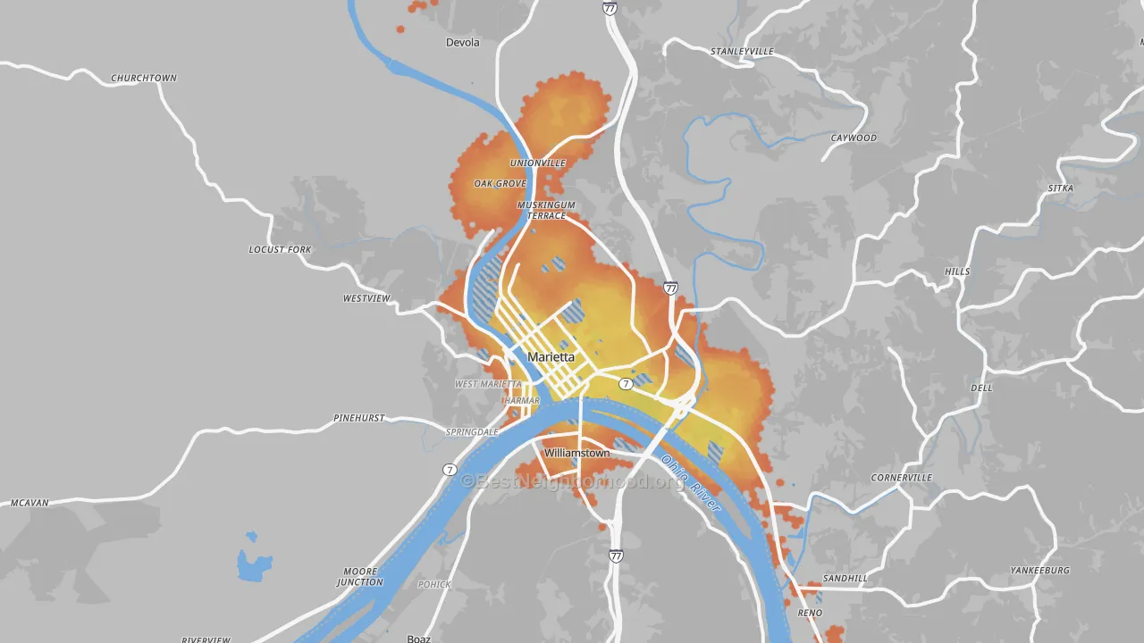 Bike Grade map of 45750, OH