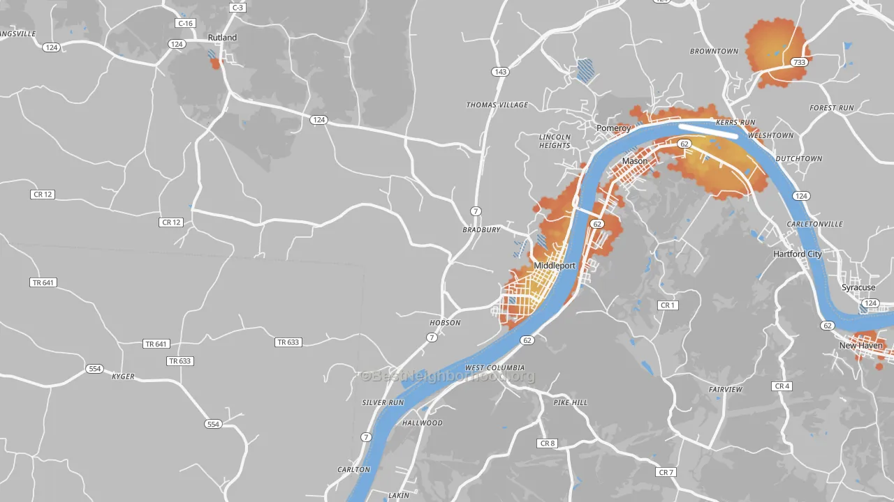 Bike Grade map of 45760, OH