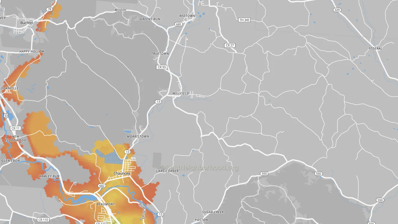 Bike Grade map of 45761, OH