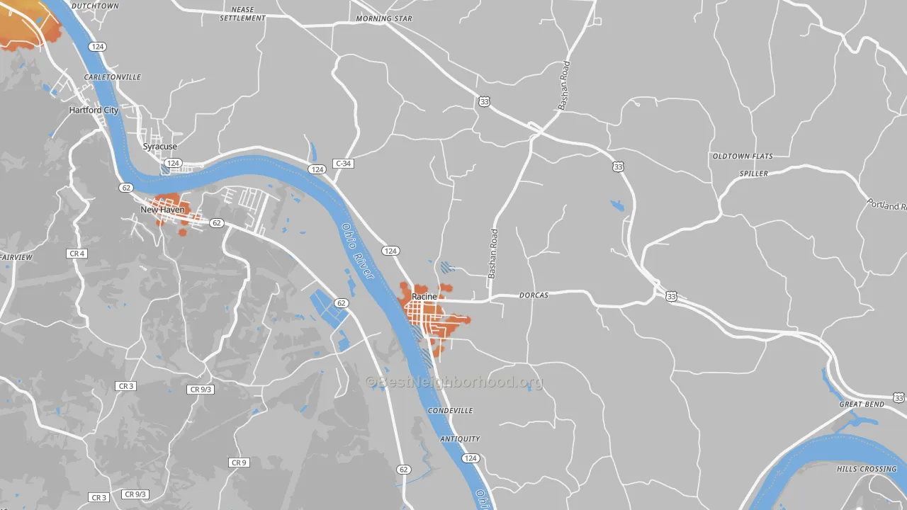 Bike Grade map of 45771, OH