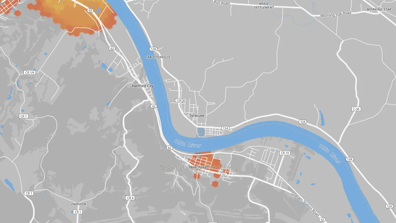 Bike Grade map of 45779, OH