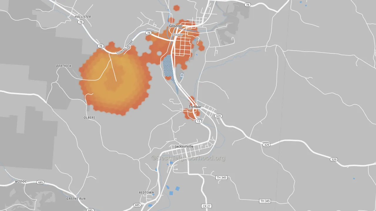 Bike Grade map of 45782, OH