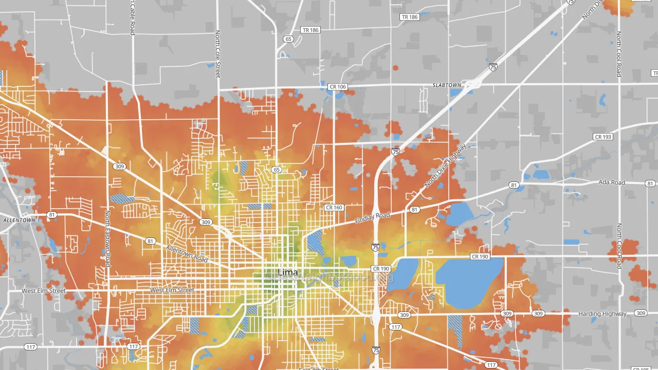 Bike Grade map of 45801, OH