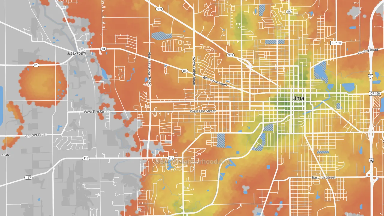 Bike Grade map of 45805, OH