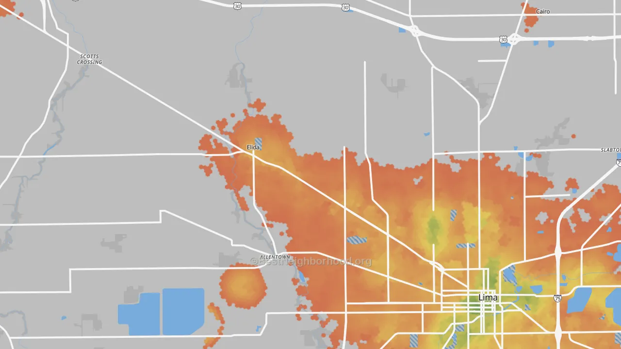 Bike Grade map of 45807, OH