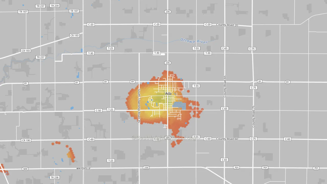 Bike Grade map of 45810, OH