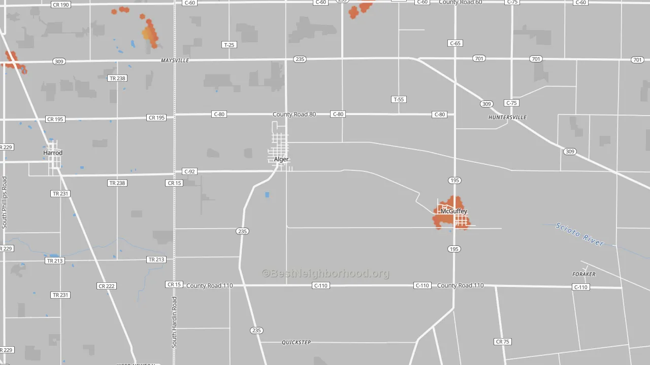 Bike Grade map of 45812, OH