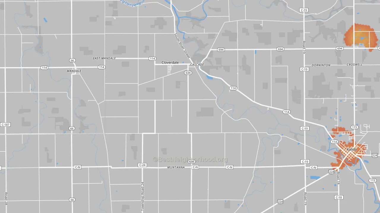 Bike Grade map of 45827, OH