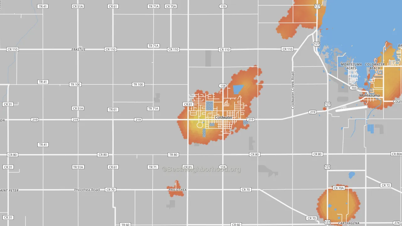 Bike Grade map of 45828, OH