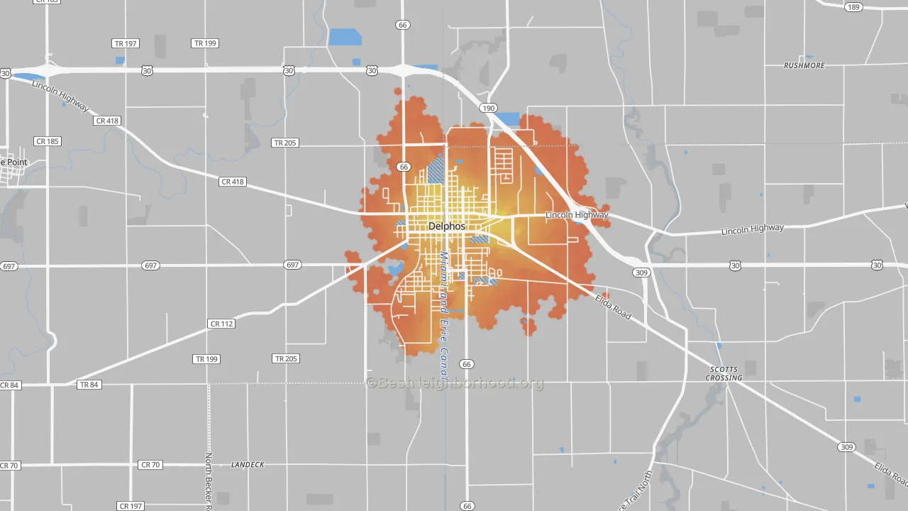 Bike Grade map of 45833, OH