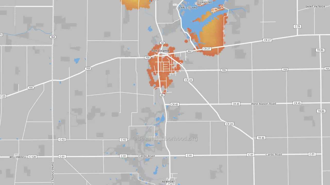 Bike Grade map of 45845, OH
