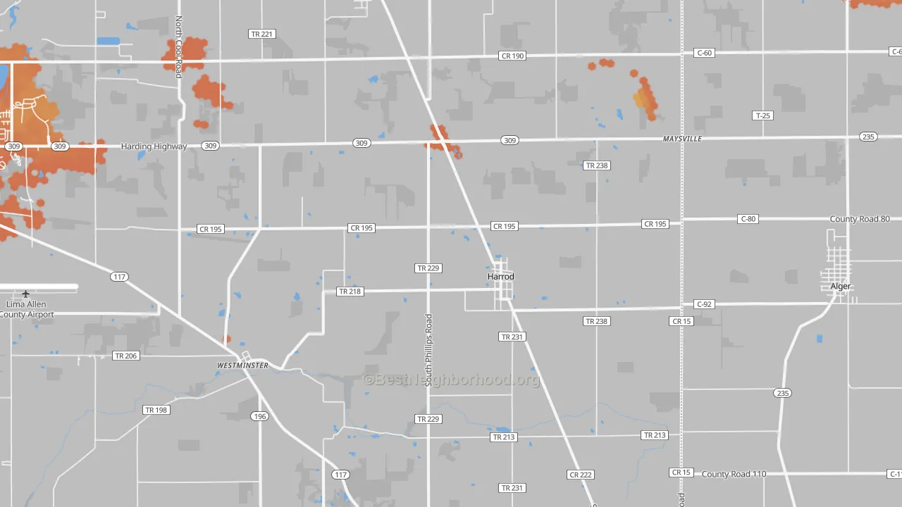 Bike Grade map of 45850, OH