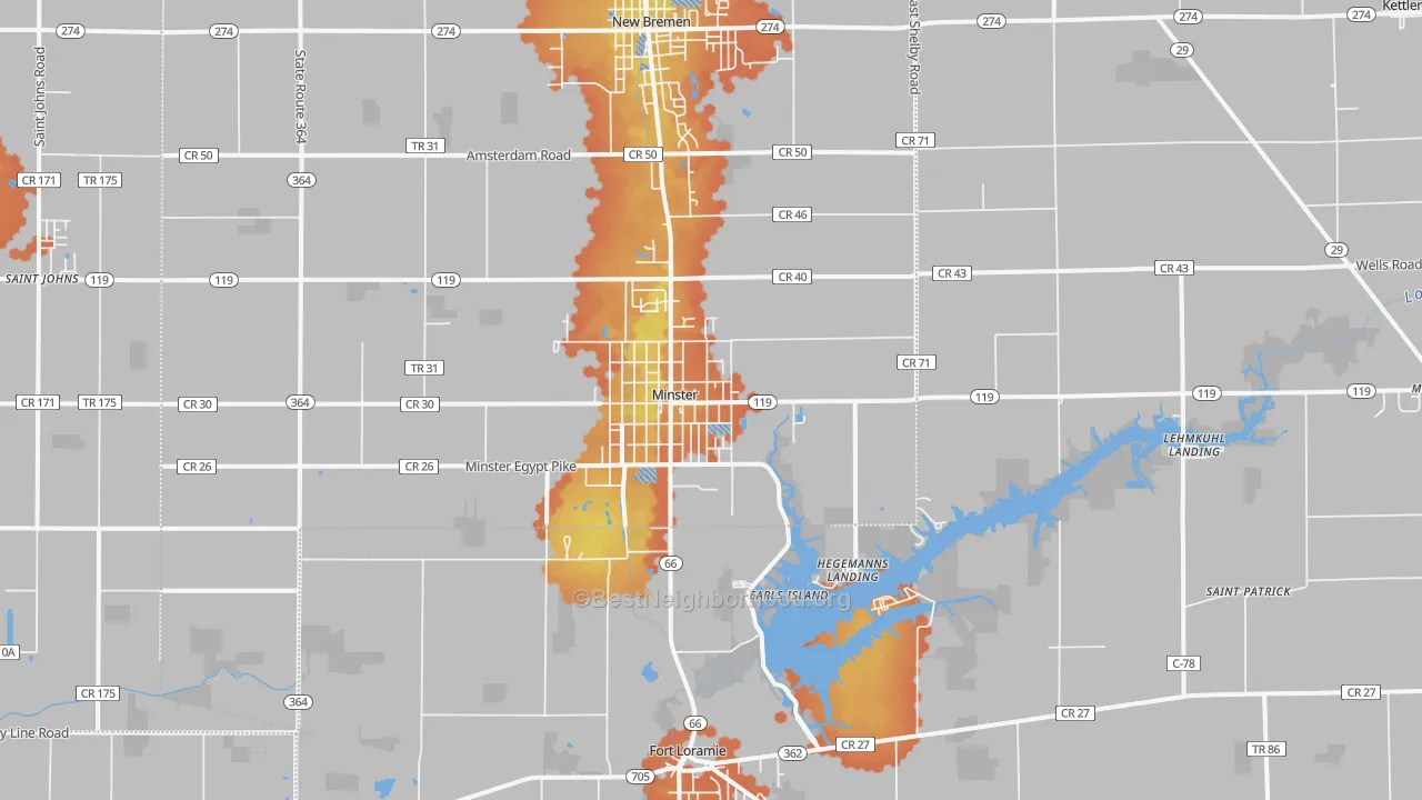 Bike Grade map of 45865, OH