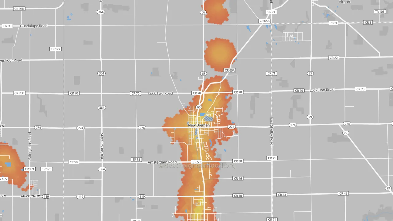 Bike Grade map of 45869, OH