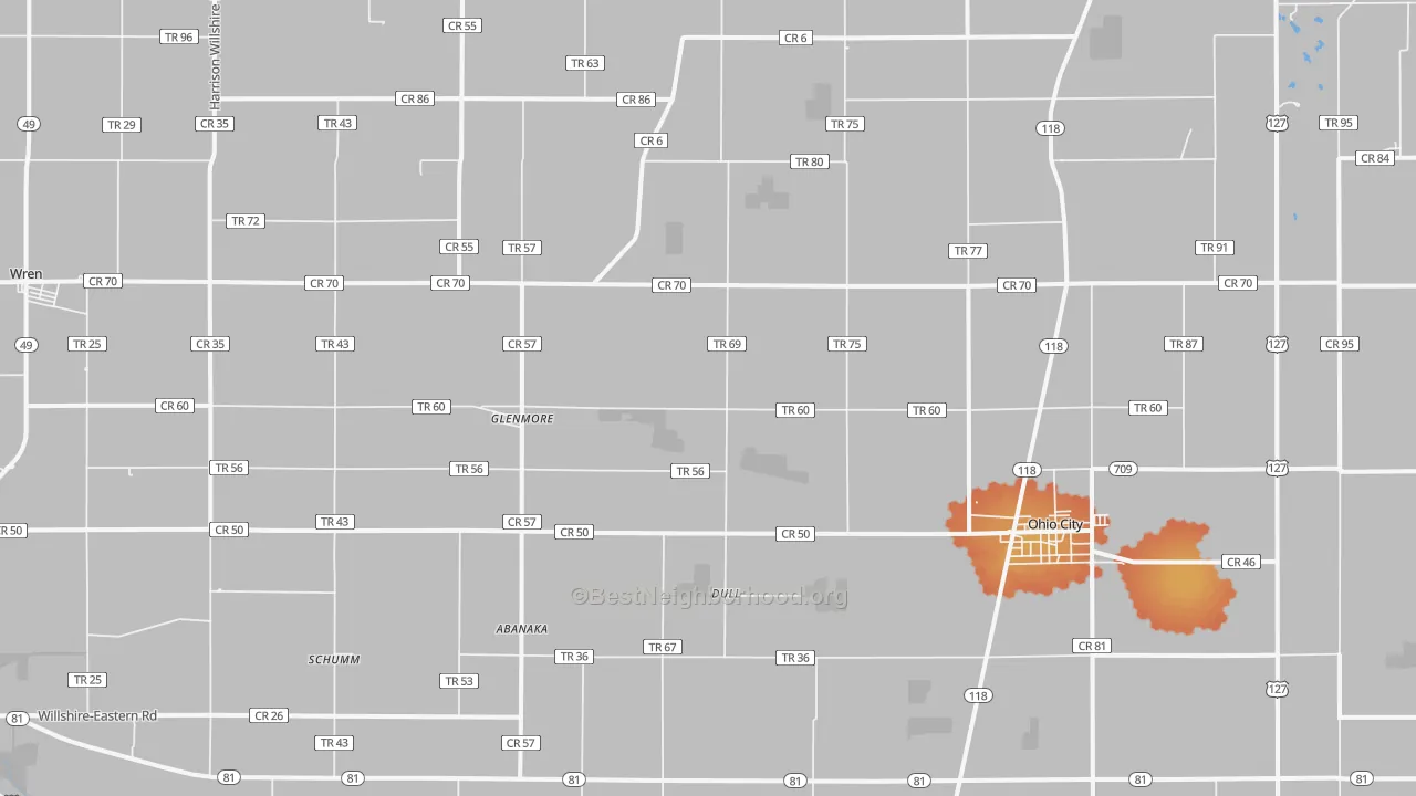 Bike Grade map of 45874, OH