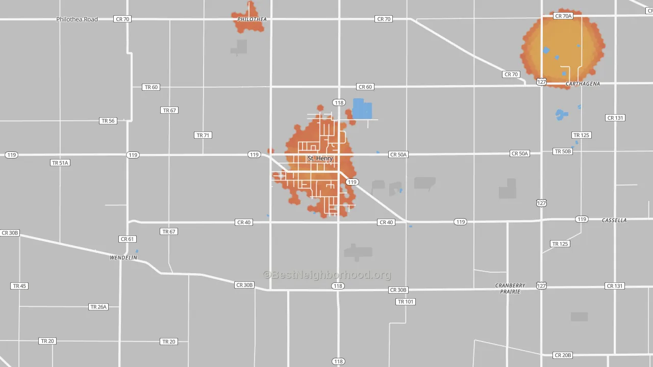 Bike Grade map of 45883, OH