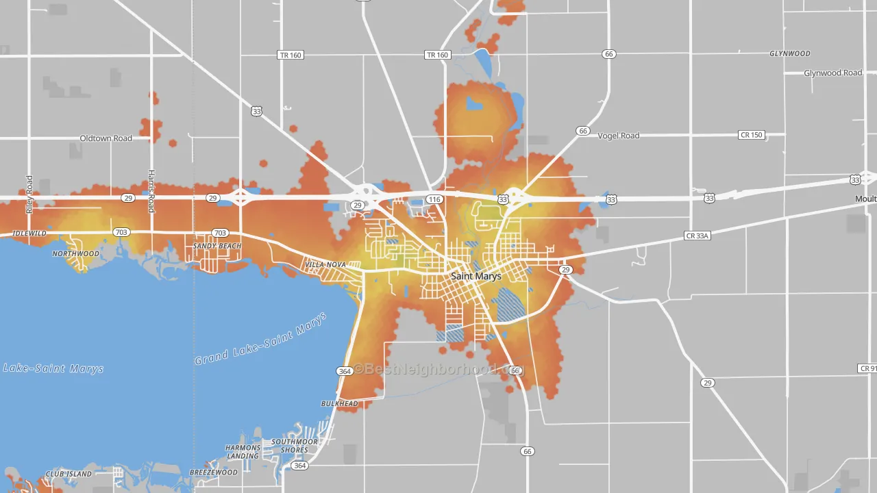 Bike Grade map of 45885, OH