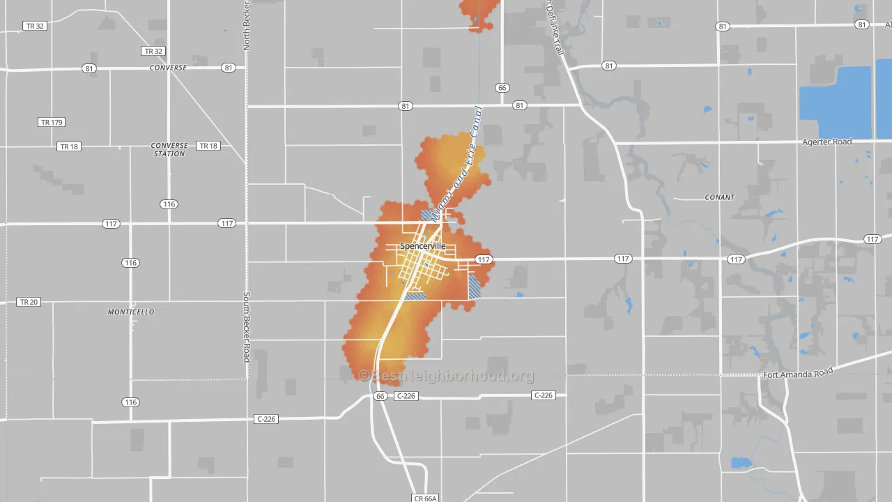 Bike Grade map of 45887, OH