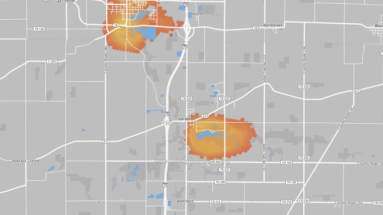 Bike Grade map of 45889, OH
